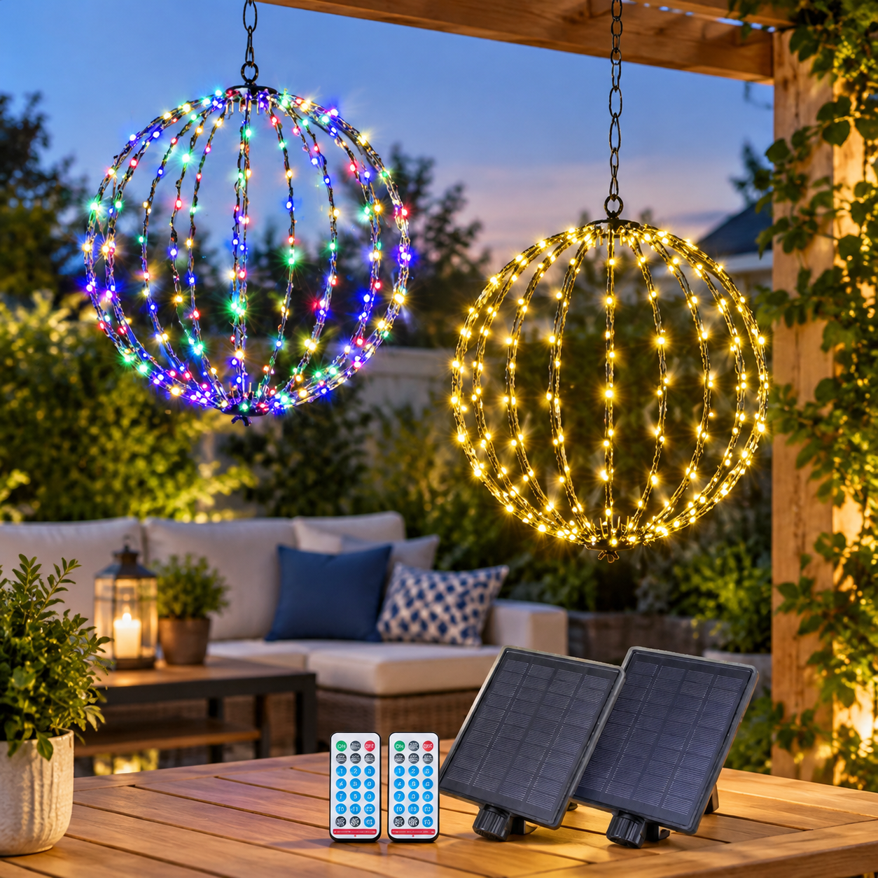 176 LED 13 Inch Solar Lighted Sphere Balls, 2 Pack, Waterproof ...