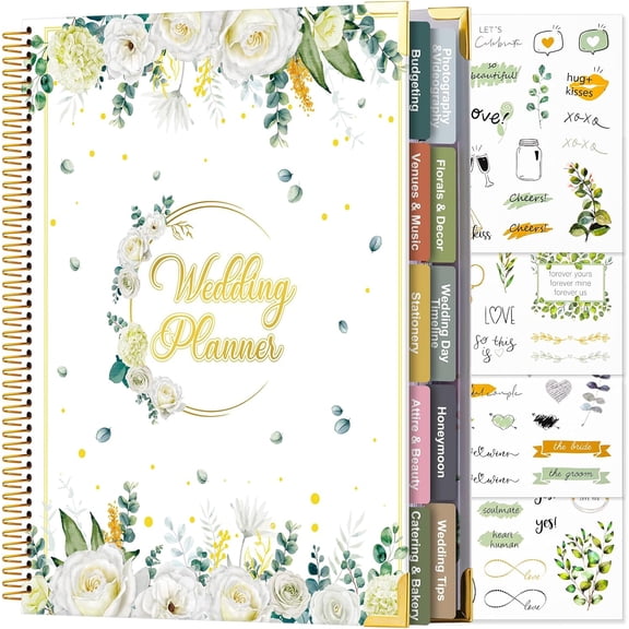 176 Pages Wedding Planner,9" x 11" Countdown Wedding Planner Book and Organizer with Sticker Hardcover,Engagement Wedding Planner Gift for Couples,Brides
