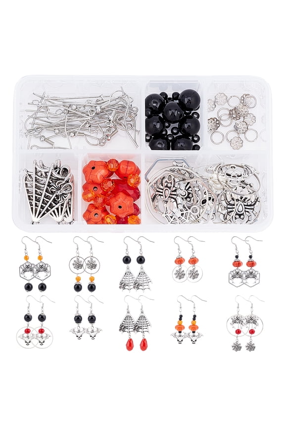 176 Pcs DIY Themed Earring Making Kits Including Alloy Bead Caps Pendants Turquoise Acrylic Glass Beads