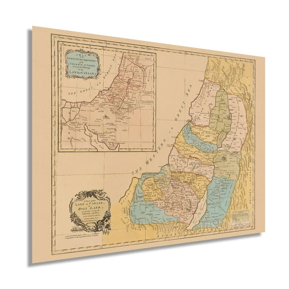 1760 Map of the Land of Canaan or Holy Land - Vintage Map Wall Art - Bible Map Poster - Land divided among the twelve tribes which God promised to Abraham
