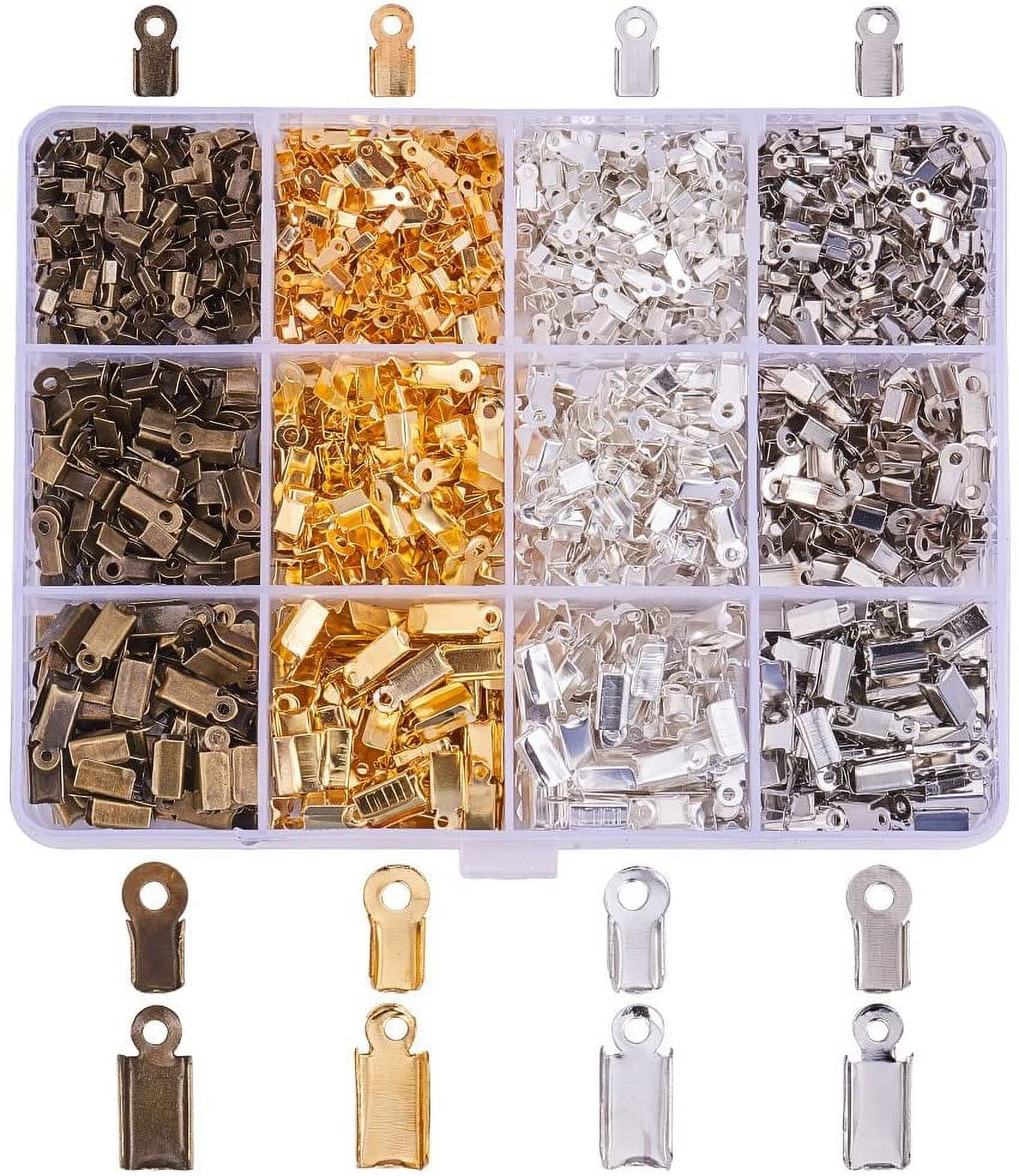 200Pack Fold Over Cord Ends, 3x6mm Terminators Crimp End Tips For Leather Ribbon Champagne