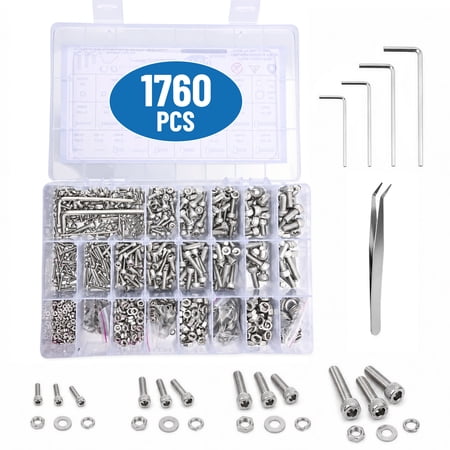 1760PCS Metric Screw Assortment Kit, M2 M3 M4 M5 Screws Set for 3D Printing Furniture, Automotive, Motorcycle Repairs