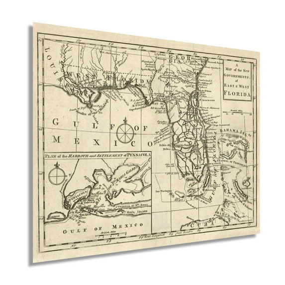1763 East & West Florida Map - Vintage Map Wall Art - A Map of the New Governments Vintage Florida Map - Florida Map Wall Art - Vintage Florida Poster