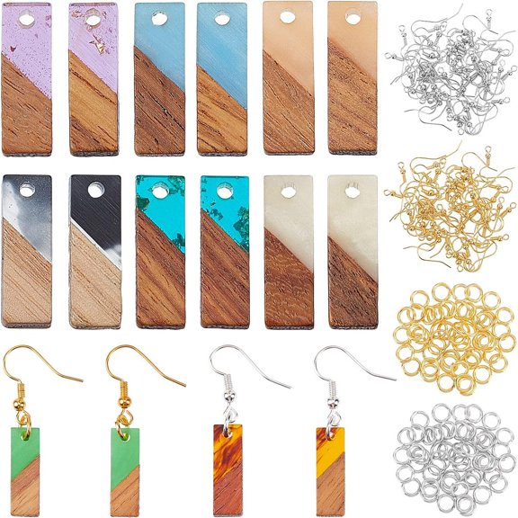 176PCS Resin Wooden Earring Pendants Rectangle Resin Walnut Wood Jewelry Findings Vintage Resin Wood Statement Jewelry Findings -Mixed Colors