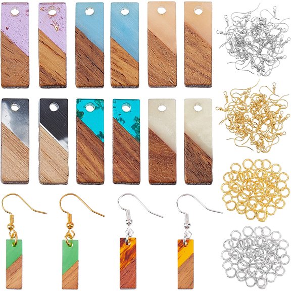 176PCS Resin Wooden Earring Pendants Rectangle Resin Walnut Wood Jewelry Findings Vintage Resin Wood Statement Jewelry Findings for Necklace and Earring Making -Mixed ColorsMixed Color