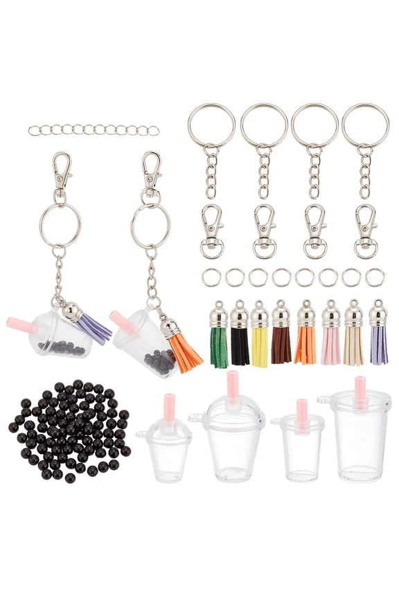 176Pcs DIY Blank Coke Cup Keychain Making Kit Including Plastic Pendants Beads Split Rings Split Key Rings Swivel Lobster Claw Clasps Mixed Color