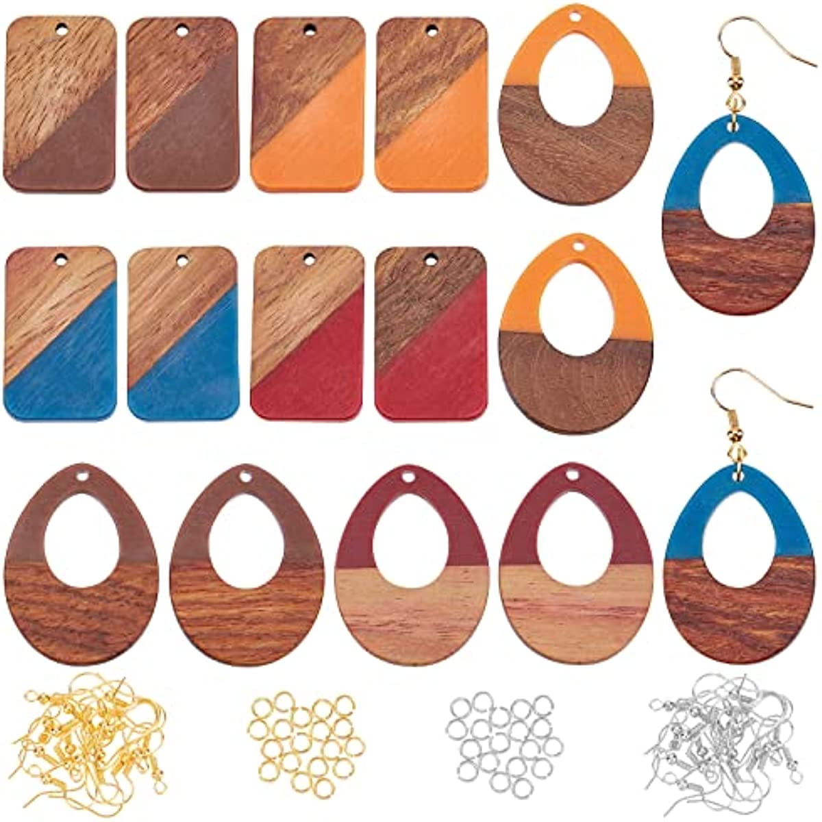 176Pcs Resin Wooden Earring Pendants Rectangle Teardrop Shape Resin