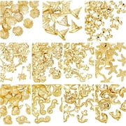 SFTD 176pcs 11 Style Ocean Resin Filler Gold Sea Theme Resin Charms Shell Star Alloy Resin Cabochons DIY
