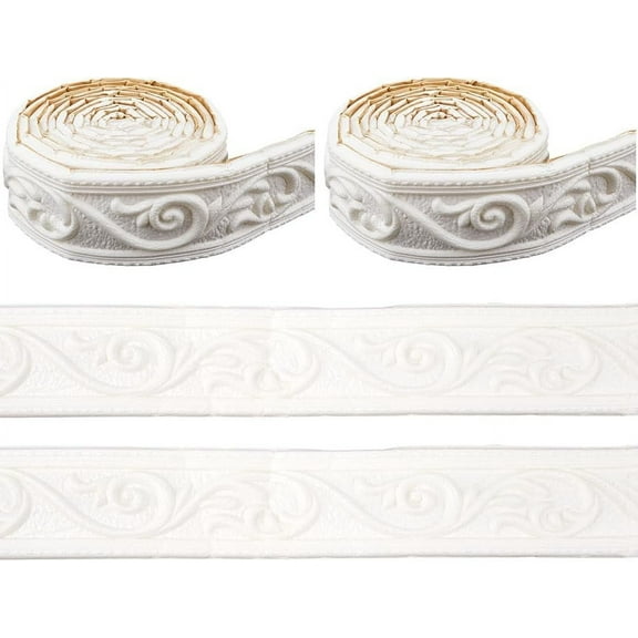 176x2in White Crown Molding Peel and Stick Flexible Self Adhesive Foam Trim 3D Sticky Decorative Wallpaper Border Wall Edging Foam Baseboard Mirror Border Wall Lines Hotel DIY Decor