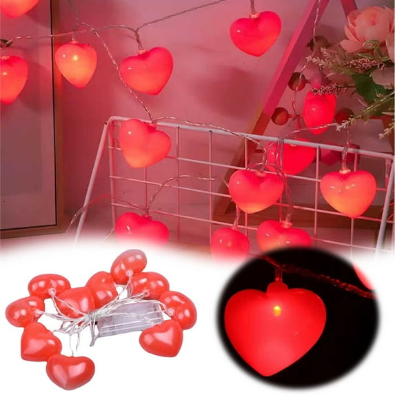 177.17 Inch Red Heart String Lights for Valentine's Day Decor, Battery Operated LED Fairy Lights, Romantic Hanging Ornaments for Bedroom Wedding Anniversary, Galentine's Party Room Decor