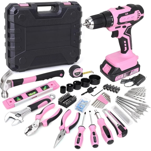 177- 20V Cordless Lithium- Drill Driver and Tool Set, Lady's Repairing Tool Kit with Drill in Storage Case
