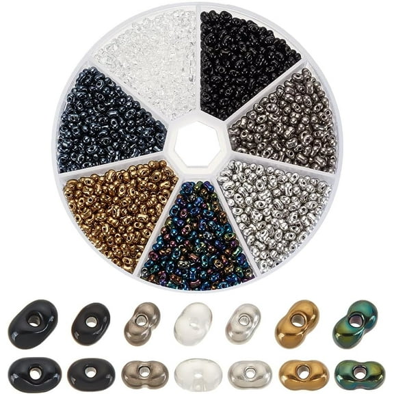 1770pcs 7 Colors Glass Seed Beads Peanut Shape Seed Beads Set