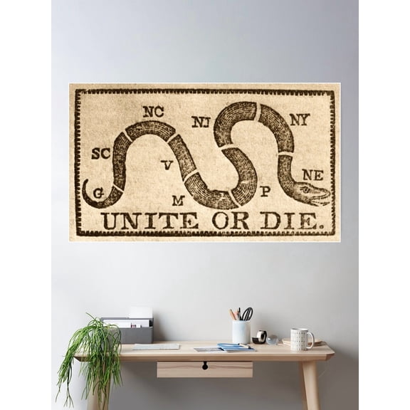 1774 Unite Or Die Poster Wall Art, Modern Wall Decor For Living Room Bedroom, 8x12 UNFRAMED