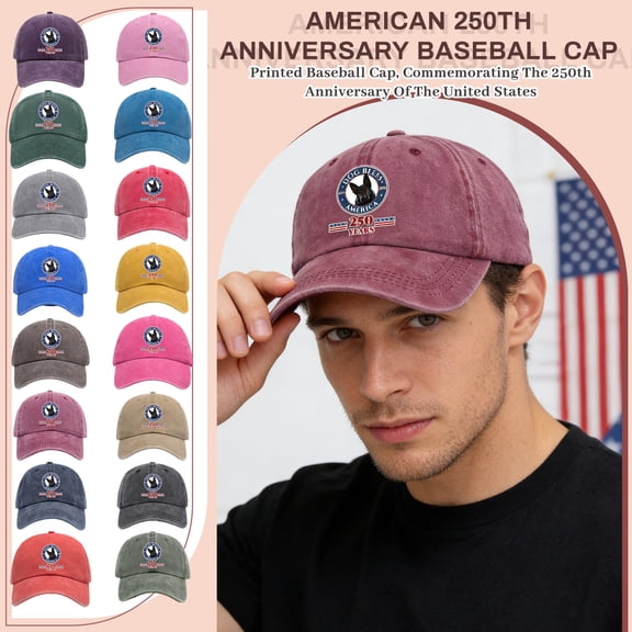 1776-2026 250Th Anniversary, 250Th Anniversary Baseball Hat, German Shepherd Canine, Faded Printed Logo, Charcoal Vintage Fabric, Black Cotton Fabric, Adjustable Sizing,