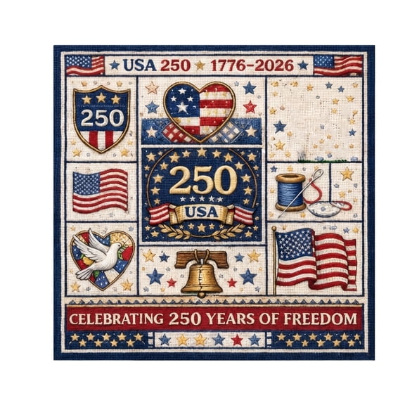 1776-2026 250Th Anniversary Flag, Usa 250Th Anniversary Flag, Cotton Fabric for Sewing, Embroidery Fabric, Stitch, Patriotic Decor, 4Th of July Decor, 14X14 In, 1 Set
