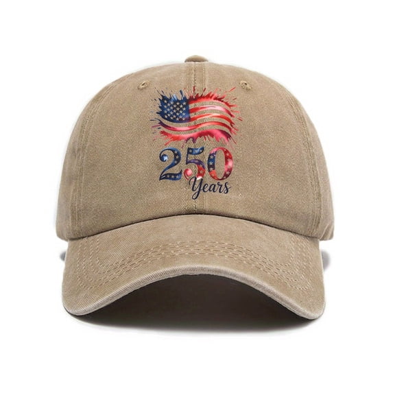1776-2026 250th Anniversary Hat for Men Woemn Washed Soft Top Baseball Cap With Letter Print Summer Outdoor Sun Hat Curved Brim, Khaki, One Size