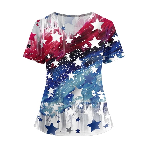 1776-2026 250th Anniversary USA Scrub Tops for Women 4th of July Short Sleeve Vneck Stretch Nursing Workwear with Pockets 02-Royal Blue XL