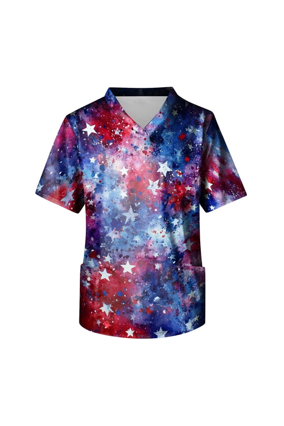 1776-2026 250th Anniversary USA Scrubs for Men 4th of July V-Neck Tunic Nursing Scrub Top with Chest Pocket, Tuckable Durable Fabric 02-Royal Blue M