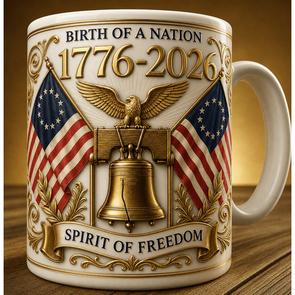 1776-2026 America 250th Anniversary Accent Mug, Patriotic Birth of a Nation Coffee Cup