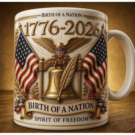 1776-2026 America 250th Anniversary Accent Mug, Patriotic Birth of a Nation Coffee Cup