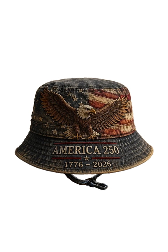 1776-2026 America 250th Anniversary Boonie Hat,Vintage Distressed American Eagle US Flag Embroidered Bucket Hat,Patriotic Sun Hat with Chin Strap