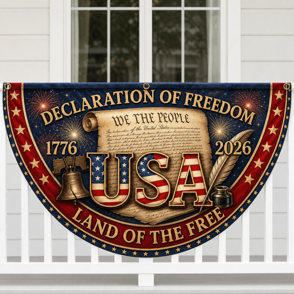 1776 2026 America 250th Anniversary Flag Declaration Scroll USA Flag Patriotic Porch Banner