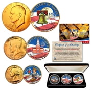 Collectible Americas 250th Anniversary 24K GOLD & Colorized Bicentennial 3-Coin Set with Box - USA 250