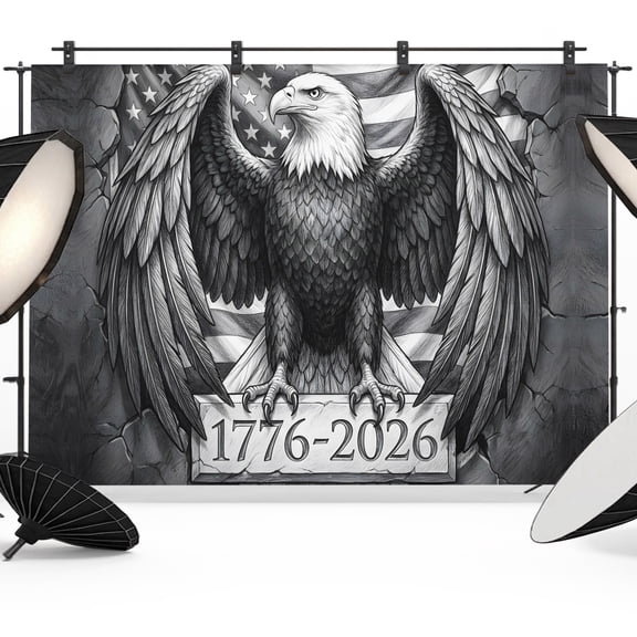 1776-2026 Backdrops for Photography, Bald Eagle Patriotic Americana Flag Black White Fabric Photo Background Sturdy Studio Props for Photo Studio, Video Recording, Booth & Photoshoot 7x5ft