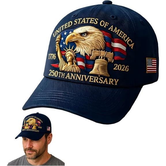 1776-2026 Baseball Cap United States 250th Anniversary Eagle Handmade Embroidery Hat for Men Women Adjustable