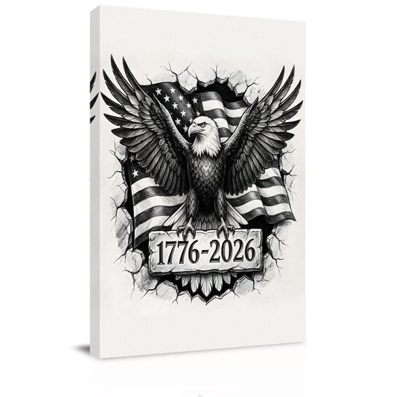 1776-2026 Canvas Wall Art for Living Room, Bald Eagle Patriotic Americana Flag 250 Years Poster Print Painting for Bedroom Office Home Decoration Wall Pictures Prepare To Hang 8"x12"