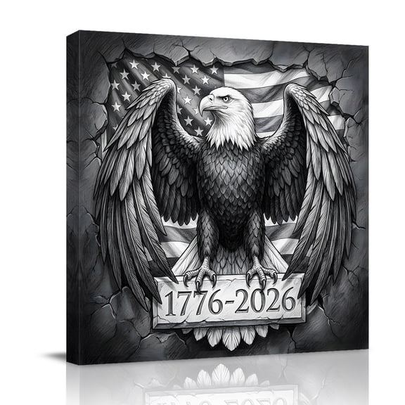 1776-2026 Canvas Wall Art for Living Room, Bald Eagle Patriotic Americana Flag Black White Poster Print Painting for Bedroom Office Home Decoration Wall Pictures Prepare To Hang 8"x8"