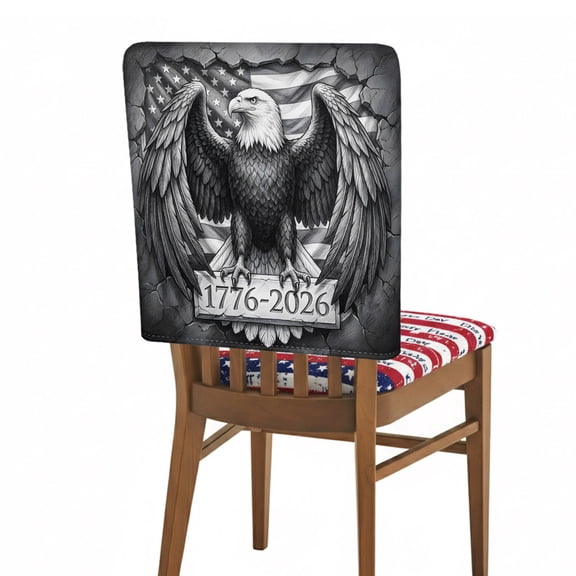 1776-2026 Chair Back Covers Set of 6, Bald Eagle Patriotic Americana Flag Black White Removable Dining Seat Cover Washable Kitchen Chair Slipcovers Protective for Party Festival Decoration 19x20in,