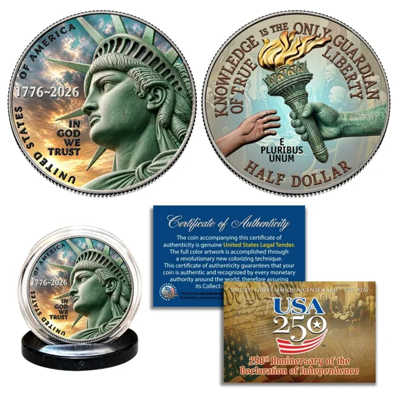 1776-2026 Enduring Liberty Half Dollar BU Coin America 250 Colorized 2-Sided