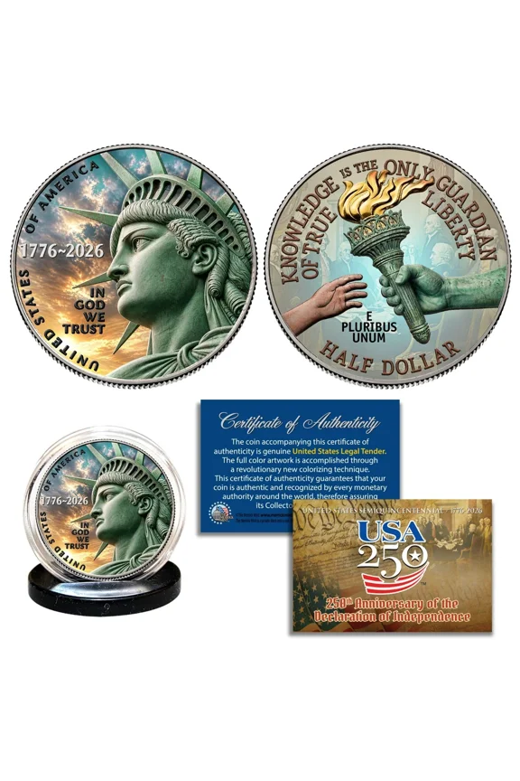 1776-2026 Enduring Liberty Half Dollar BU Coin America 250 Colorized 2-Sided