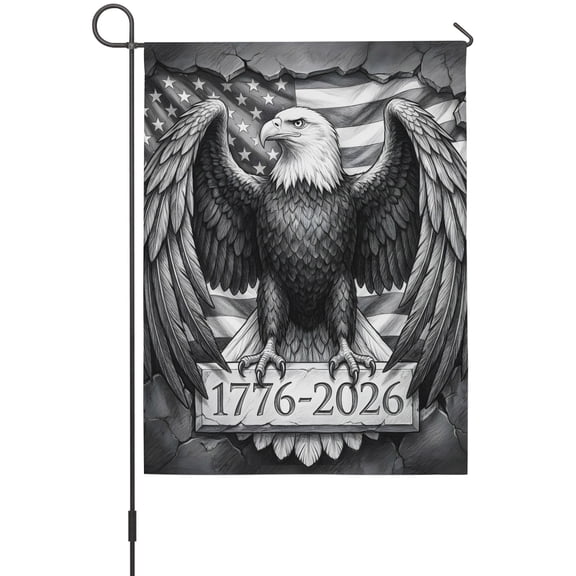 1776-2026 House Flags For Outdoor, Bald Eagle Patriotic Americana Flag Black White Small Double Side Yard Flags Weather Proof House Decor for Lawn Outside Holiday 28 x 40 Inches