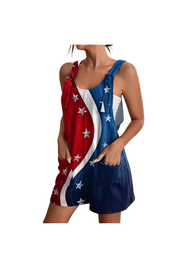1776-2026 Jumpsuits Women American Flag Casual Sleeveless Rompers Red White and Blue Usa Flag Classic Vintage Overalls2XL