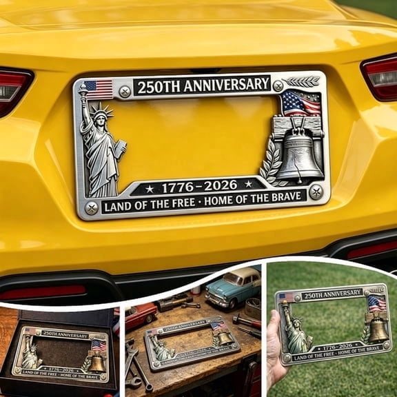 1776-2026 Liberty License Plate Frame, 250th Anniversary Patriotic Plate Holder for Father’s Day, 4-Hole Mount, Fade-Resistant Print (12x5.9 in)