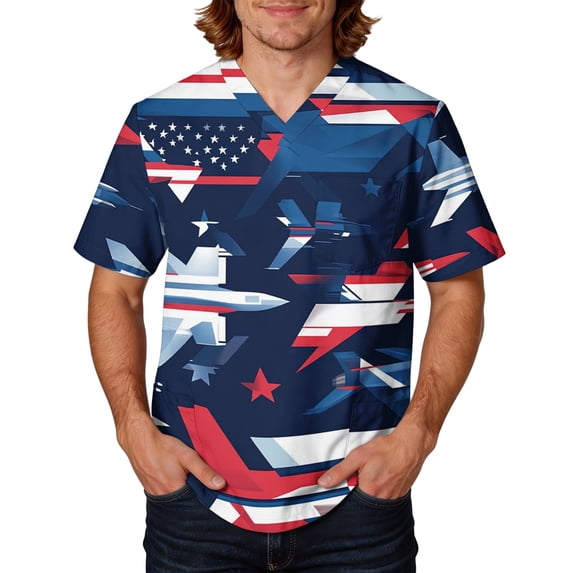 1776-2026 Men's 250th Anniversary USA Scrubs Healthcare Top, 4th of July Moisture-Wicking Stretch Scrub Shirts for Men 01-Light pink M