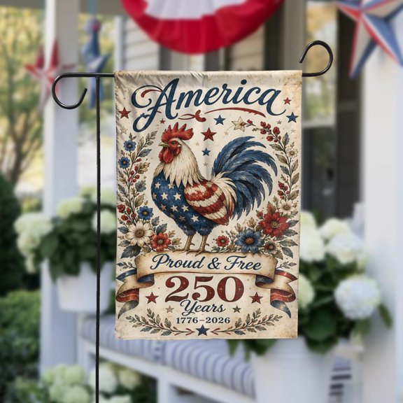 1776-2026 Patriotic Rooster Garden Flag, Semiquincentennial Outdoor Yard Decor, Flag Only Not Include POLE