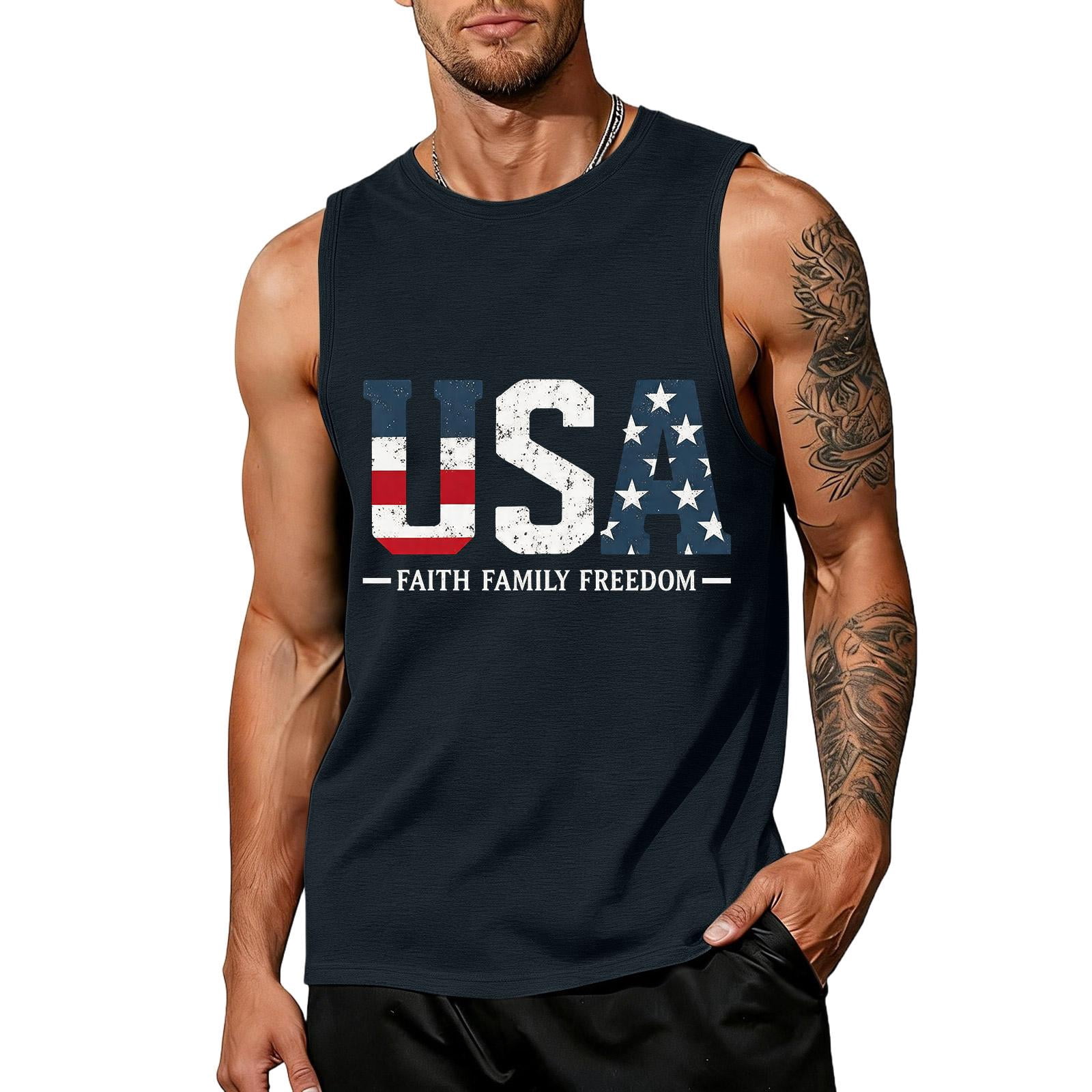 1776-2026 Shirts for Men 4th of July Sleeveless Crew Neck Tees Star ...