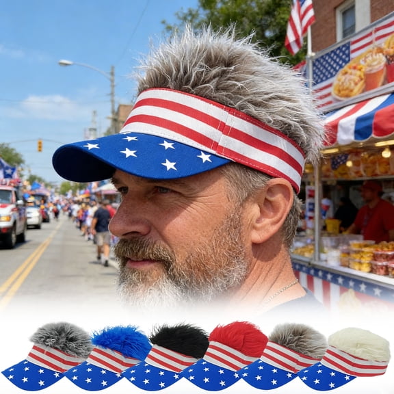 1776-2026 USA 250th Anniversary Hat with Attached Hair, Adjustable Patriotic Stars Baseball Cap, Commemorative Tribute Gift for Men & Women, Red White & Blue Outdoor Sun Hat, Lazyguy