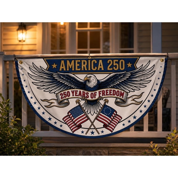1776 2026 flag, 250 years flag, America 250 Semicircle Fence Flag | Bald Eagle Betsy Ross Flag Porch Decor | 4th of July Patriotic
