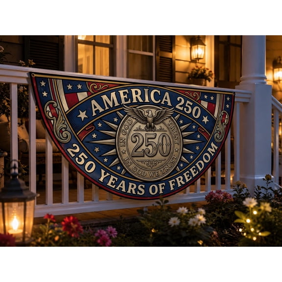 1776 2026 flag, 250 years flag, In God We Trust America 250 Fence Flag | Commemorative Coin Eagle Patriotic Porch Decor | 4th July