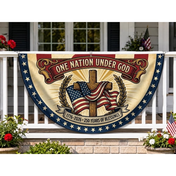 1776 2026 flag, 250 years flag, One Nation Under God Fence Flag | Cross American Flag 1776 2026 Christian Patriotic Porch Decor
