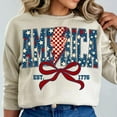 thumbnail image 1 of 1776 America Sweatshirt, 4th of July Coquette Bow Pullover, Land of the Free Crewneck, USA Flag American Girl Independence Day Shirt, 1 of 5