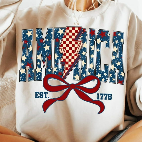 1776 America Sweatshirt, 4th of july Coquette Bow Sweatshirt, Land of the free Sweatshirt, Fourth of july independence Day Sweatshirt.