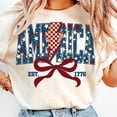 thumbnail image 1 of 1776 America T-Shirt, 4th of July Coquette Bow Shirt, Land of the Free Shirt, USA Flag Independence Day Shirt, 1 of 5