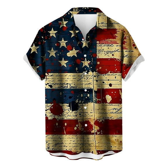 1776 American Flag Hawaiian Shirt for Men Summer USA Star Striped Button Down Shirts Independence Day Tops Relaxed Fit T-Shirts Short Sleeve Patriotic Memorial Day Tees