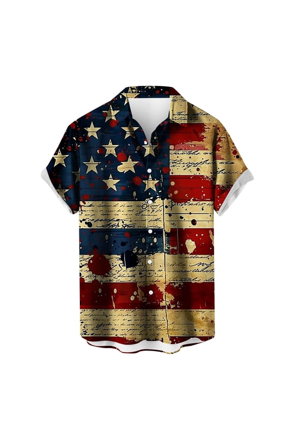 1776 American Flag Hawaiian Shirt for Men Summer USA Star Striped Button Down Shirts Independence Day Tops Relaxed Fit T-Shirts Short Sleeve Patriotic Memorial Day Tees