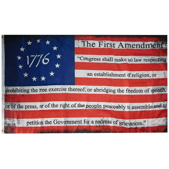 1776 Bill Of Rights First Amendment Betsy Ross Distressed 100D 3x5 Flag Banner